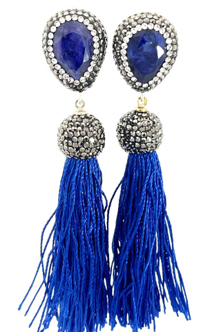 Teardrop Gemstone Tassel 925 Sterling Silver Earring - Born To Glam