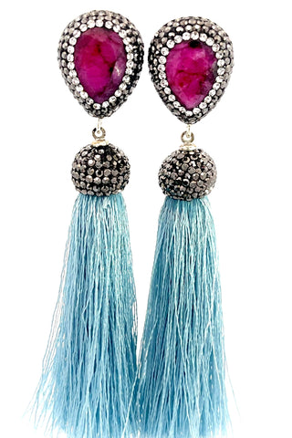 Teardrop Gemstone Tassel 925 Sterling Silver Earring - Born To Glam