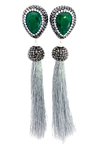 Teardrop Gemstone Tassel 925 Sterling Silver Earring - Born To Glam