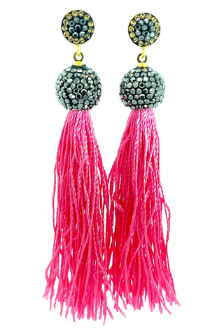 Hot Pink Tassel Crystal Earring - Born To Glam