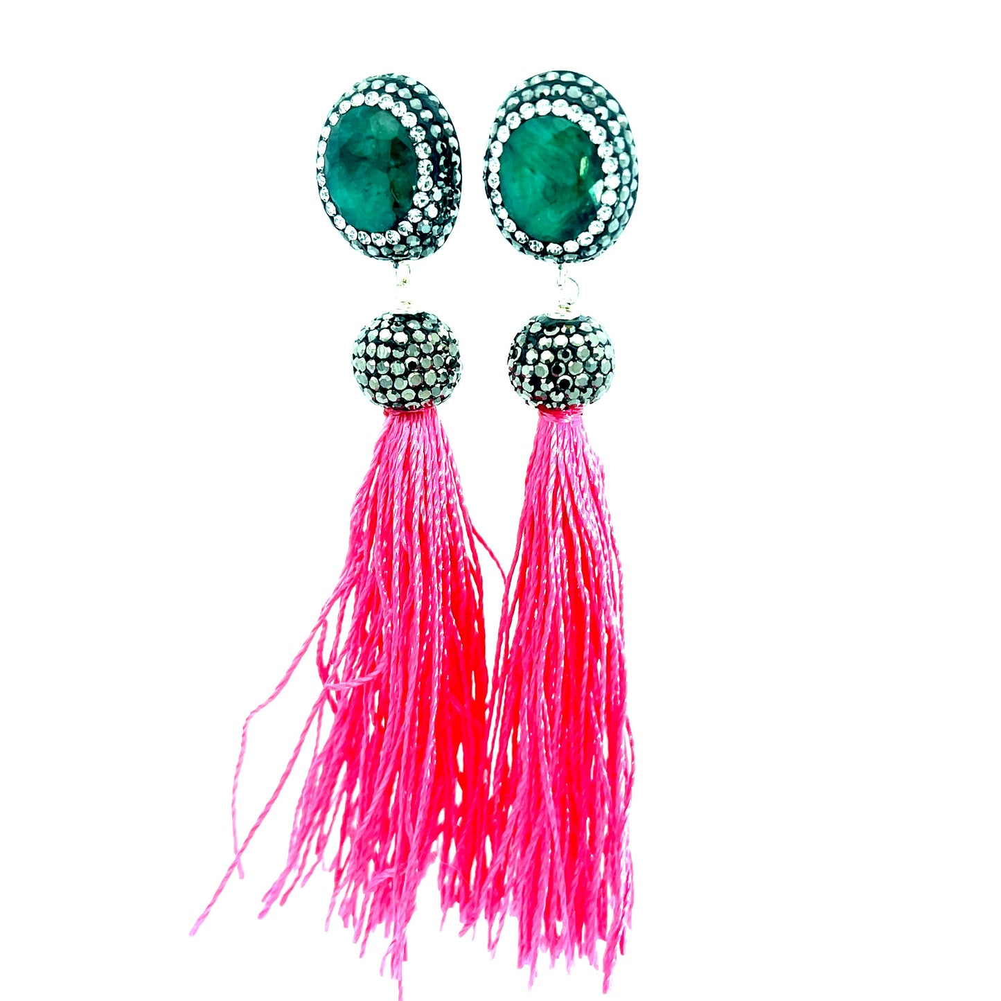 Gemstone & Crystal Tassel 925 Sterling Silver Earring