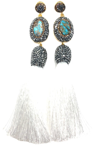 Turquoise Gemstone Tassel Long Earring - Born To Glam