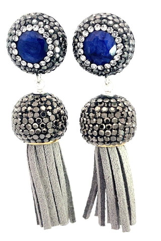 Short Leather Gemstone 925 Sterling Silver Tassel Earring - Born To Glam