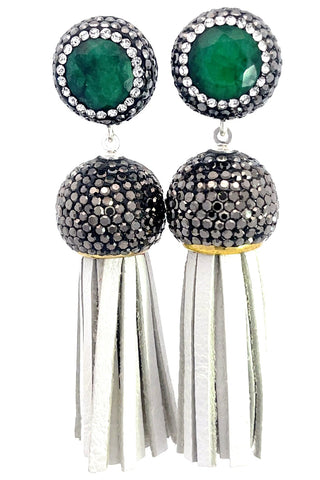 Short Leather Gemstone 925 Sterling Silver Tassel Earring - Born To Glam