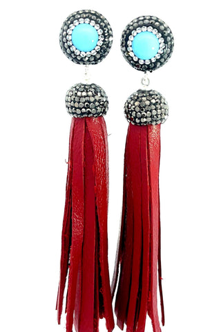 Leather 925 Sterling Silver Gemstone Tassel Earring - Born To Glam
