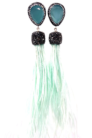 Feather Gemstone 925 Sterling Silver Statement Earring - Born To Glam