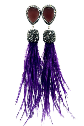 Feather Gemstone 925 Sterling Silver Statement Earring - Born To Glam