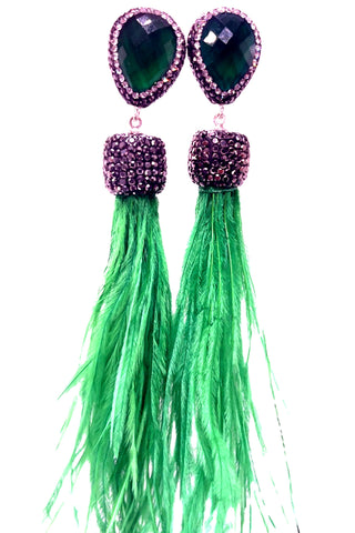 Feather Gemstone 925 Sterling Silver Statement Earring - Born To Glam