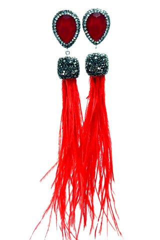 Feather Gemstone 925 Sterling Silver Statement Earring - Born To Glam