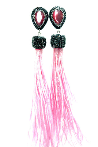 Feather Gemstone 925 Sterling Silver Statement Earring - Born To Glam