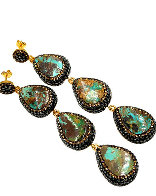 Triple Tiered Turquoise Long Earring - Born To Glam