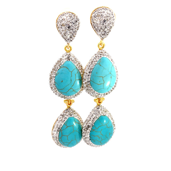 Turquoise Gemstone 2 Tier Statement Earring - Born To Glam