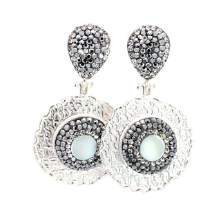 Round Gemstone & Crystal Brass Dangle Earring - Born To Glam
