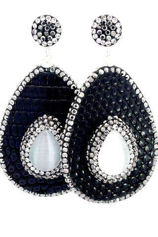 Teardrop Gemstone Leather & Crystal Drop Earrings - Born To Glam