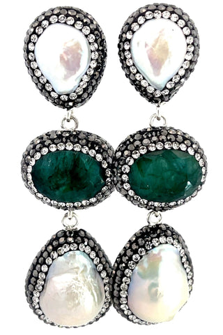 Gemstone Crystal Triple Tier 925 Sterling Silver Dangle Earring - Born To Glam