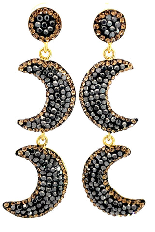 Crescent Moon Crystal 925 Sterling Silver Dangle Earrings - Born To Glam