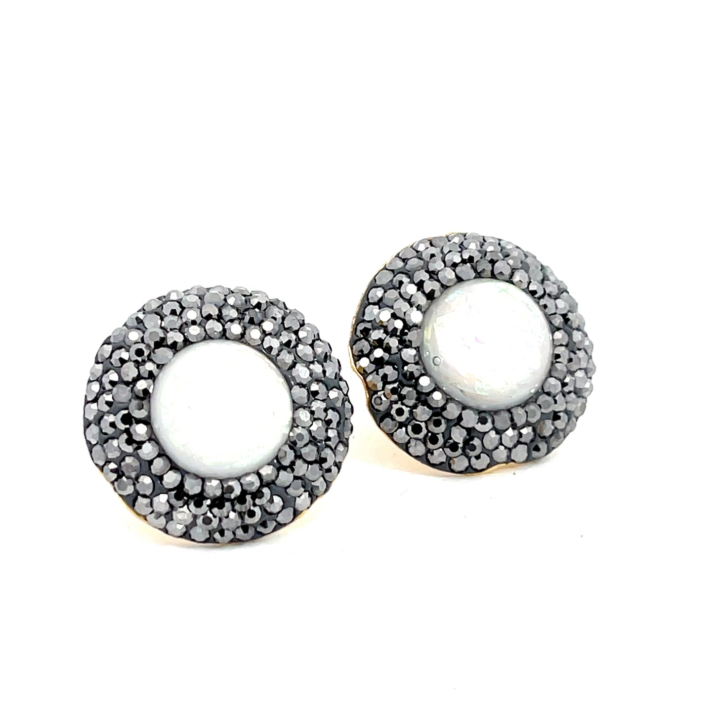 White Mixed Cubic Zirconia Silver Crystal Gold Plated Stud Earring