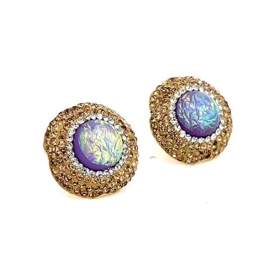 Purple Mixed Cubic Zirconia Gold & Silver Crystal Gold Plated Stud Earring