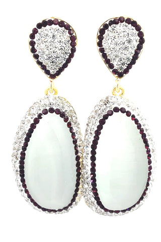 Cats Eye Gemstone Crystal Statement Earrings - Born To Glam