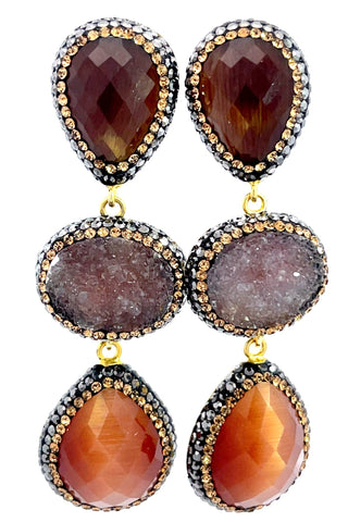 Gemstone Crystal Triple Tier 925 Sterling Silver Dangle Earring - Born To Glam