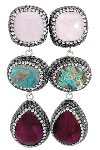 Gemstone Crystal Triple Tier 925 Sterling Silver Dangle Earring - Born To Glam