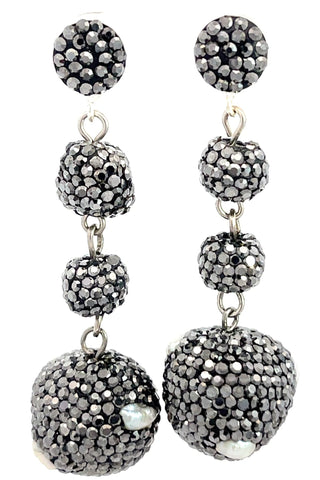 Baroque Cultured Pearl Hematite Crystal 925 Sterling Silver Dangle Earring - Born To Glam