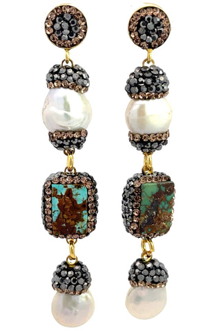 Gemstone Multi Tier Crystal 925 Sterling Silver Dangle Earrings - Born To Glam