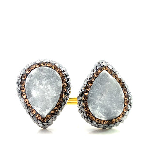 Teardrop Double Gemstone & Crystal 925 Sterling Silver Adjustable Ring - Born To Glam