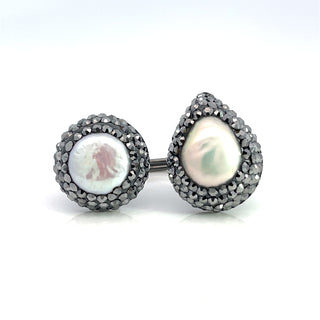 Teardrop & Round Double Gemstone & Crystal 925 Sterling Silver Adjustable Ring - Born To Glam