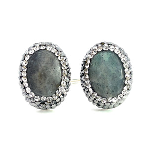 Oval Double Gemstone & Crystal 925 Sterling Silver Adjustable Ring - Born To Glam