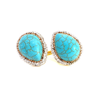 Teardrop Double Gemstone & Crystal 925 Sterling Silver Adjustable Statement Ring - Born To Glam