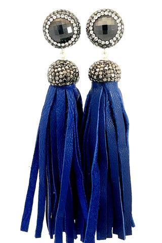 Leather 925 Sterling Silver Gemstone Tassel Earring - Born To Glam