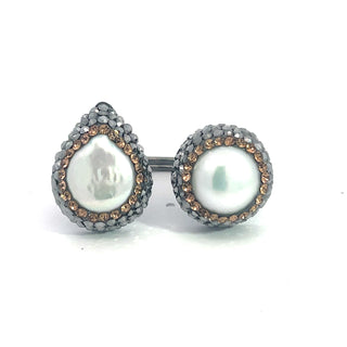 Teardrop & Round Double Gemstone & Crystal 925 Sterling Silver Adjustable Ring - Born To Glam