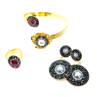 Pearl & Coral Gold Brass Bracelet Set - Born To Glam