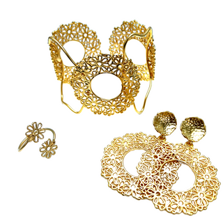 Flower Brass Gold Bracelet & Earring Set - Born To Glam