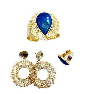 Blue Flower Gemstone Bracelet Set - Born To Glam