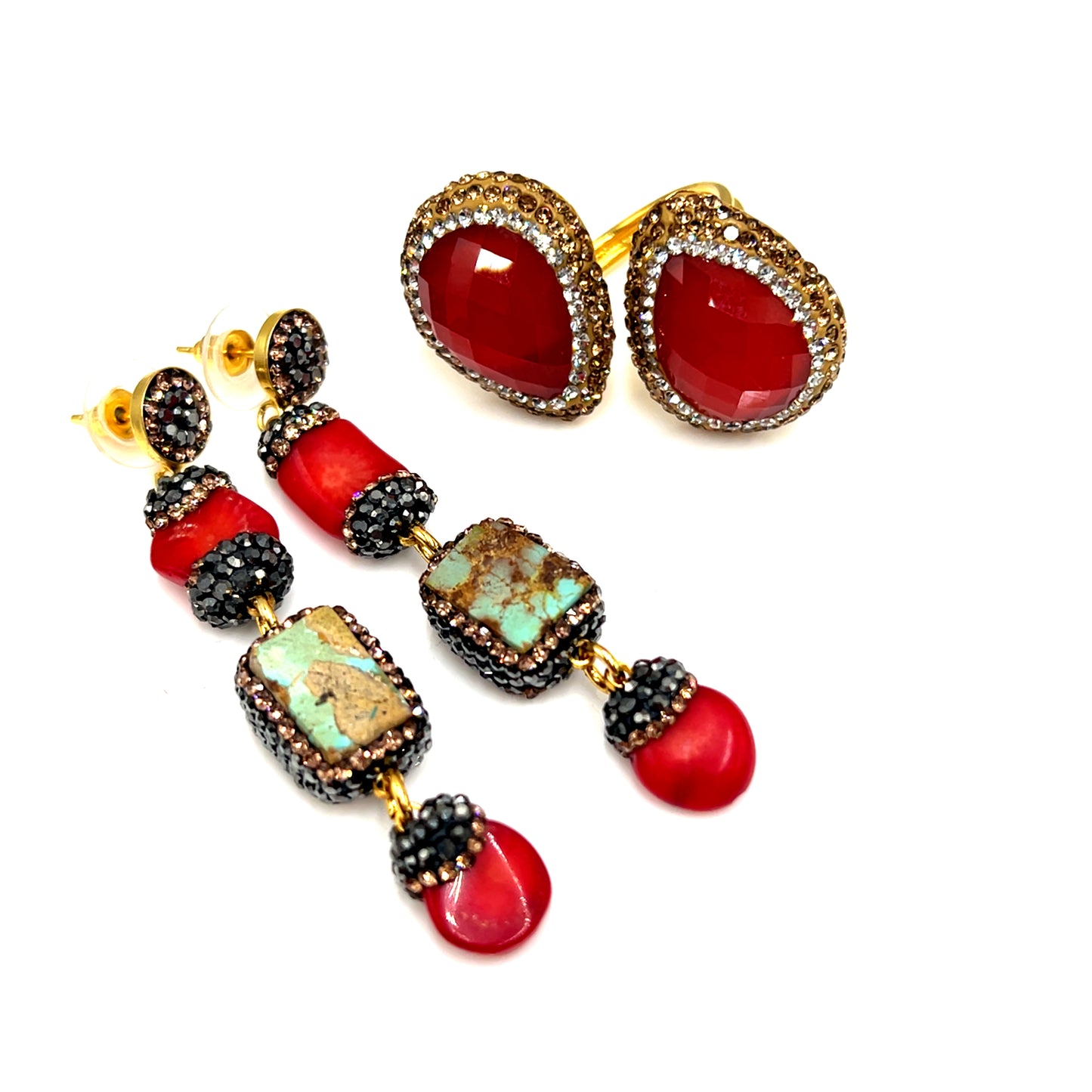 Ruby & Coral Gold Drop Earring Set - Born To Glam