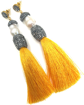 Baroque Cultured Pearl Silver Crystal Gold Plated Tassel Earring - Born To Glam
