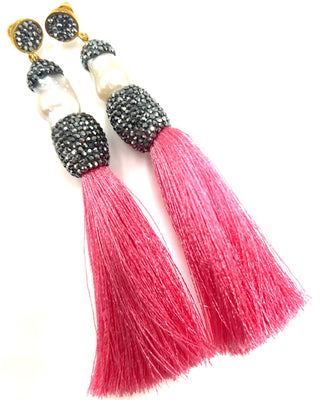 Baroque Cultured Pearl Silver Crystal Gold Plated Tassel Earring - Born To Glam