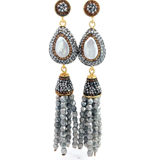 Silver Hematite Pearl Tassel Earring - Born To Glam Born To Glam