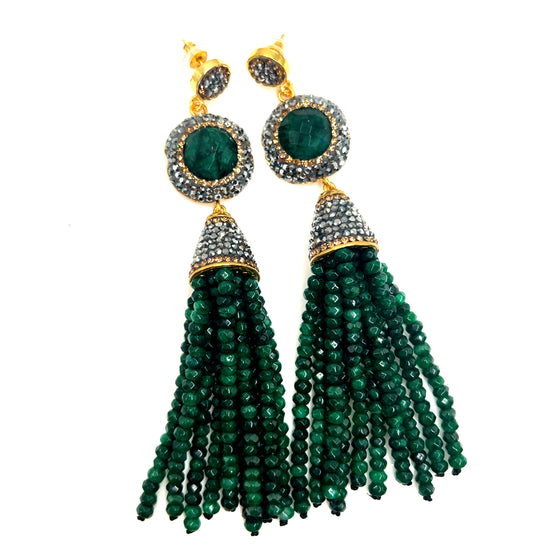 Crystal Tassel Gemstone Earrings - Born To Glam Born To Glam