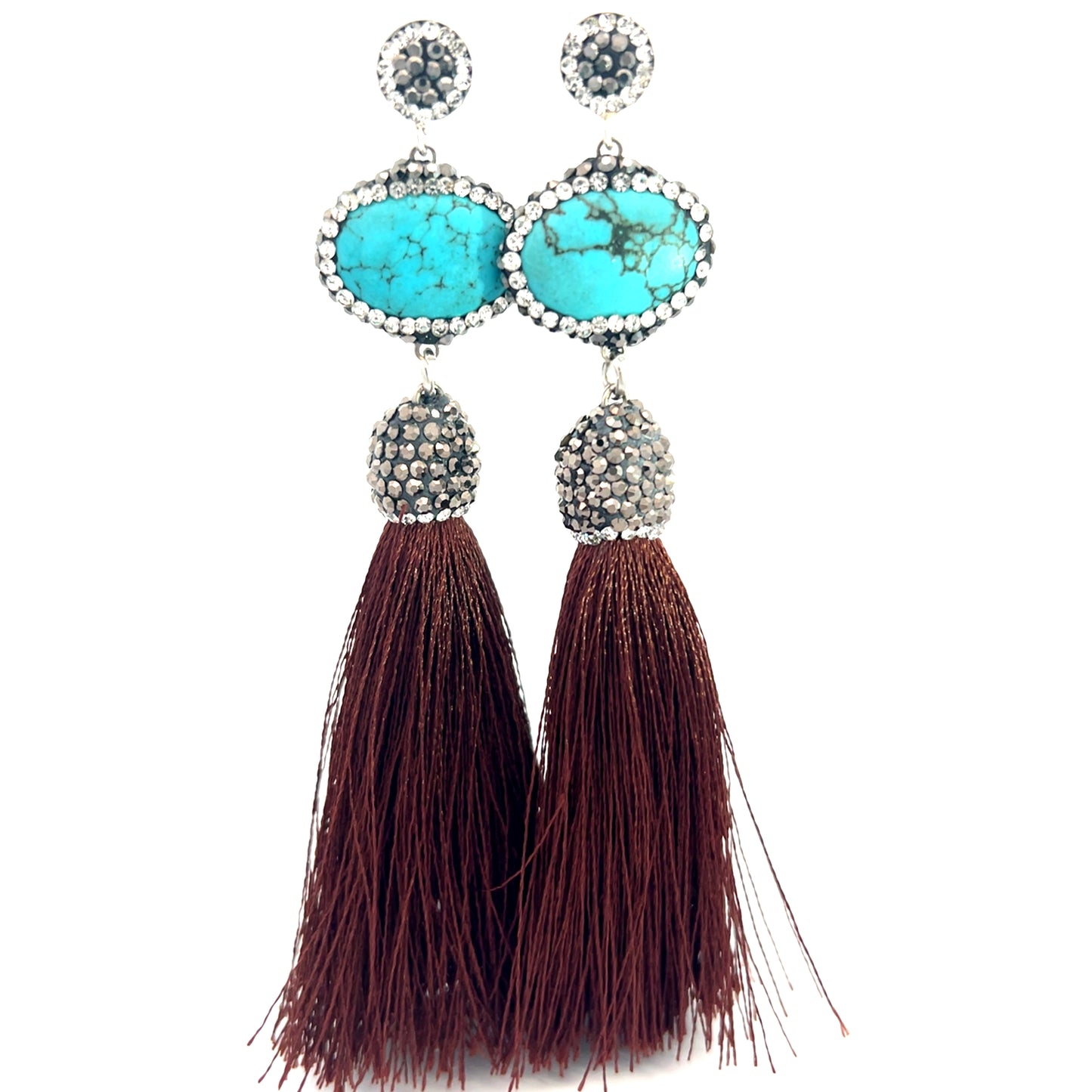 Turquoise Gemstone 925 Sterling Silver Tassel Earrings - Born To Glam Born To Glam