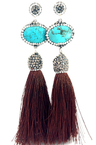 Turquoise Gemstone 925 Sterling Silver Tassel Earrings - Born To Glam
