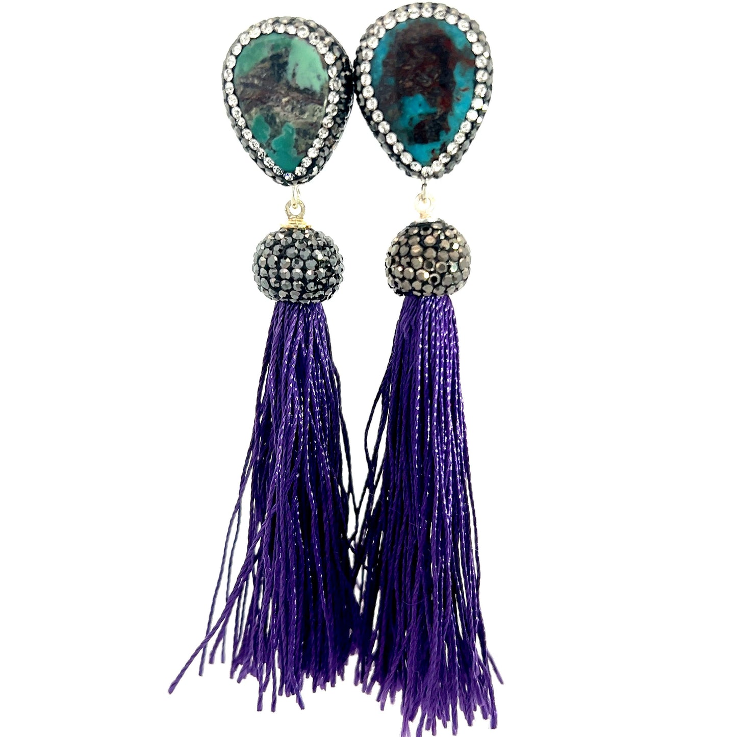 Teardrop Gemstone Tassel 925 Sterling Silver Earring - Born To Glam Born To Glam