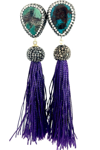 Teardrop Gemstone Tassel 925 Sterling Silver Earring - Born To Glam