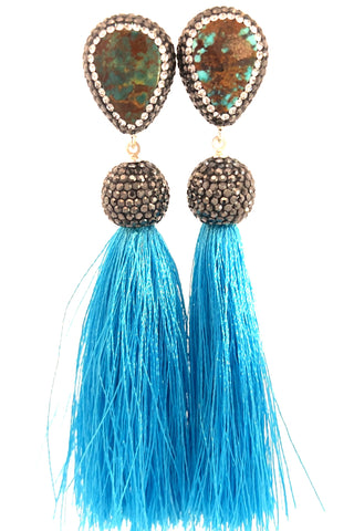 Teardrop Gemstone Tassel 925 Sterling Silver Earring - Born To Glam