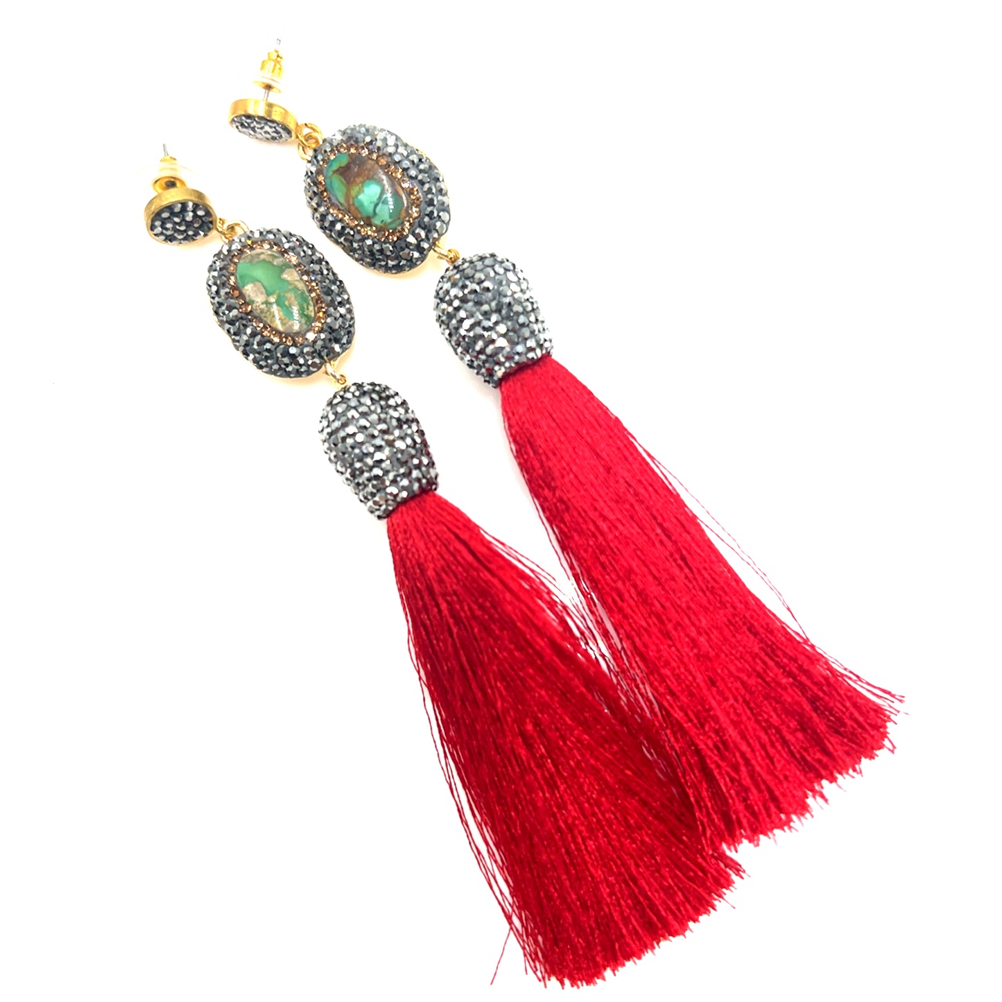 Turquoise Gemstone Tassel Long Earring - Born To Glam Born To Glam