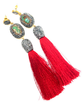 Turquoise Gemstone Tassel Long Earring - Born To Glam