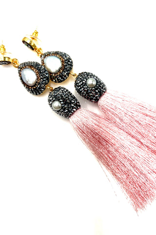 Pink Pearl Statement Tassel Earring - Born To Glam