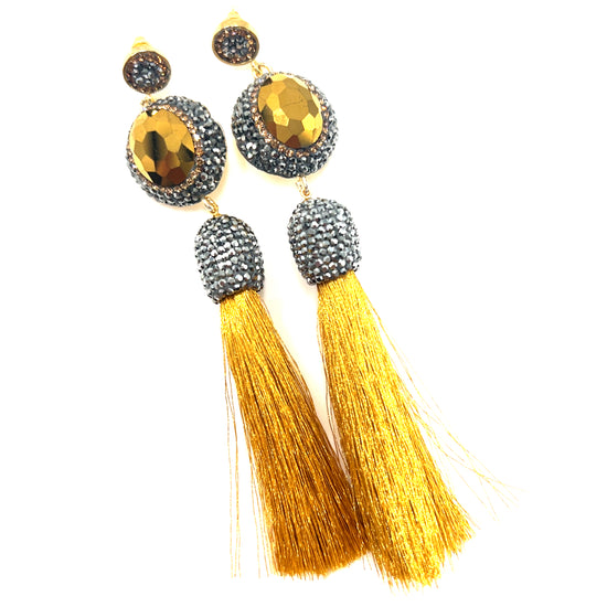 Gemstone & Crystal Tassel Earring - Born To Glam Born To Glam